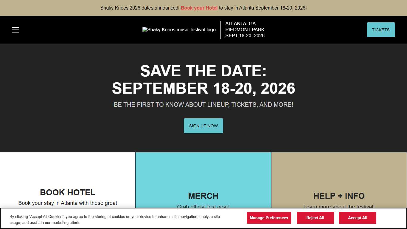Shaky Knees Festival Atlanta, GA Sept 18-20, 2026